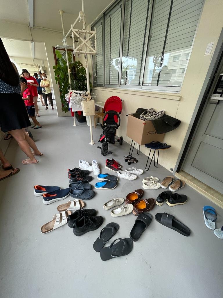 Shoes outside the property during a busy viewing