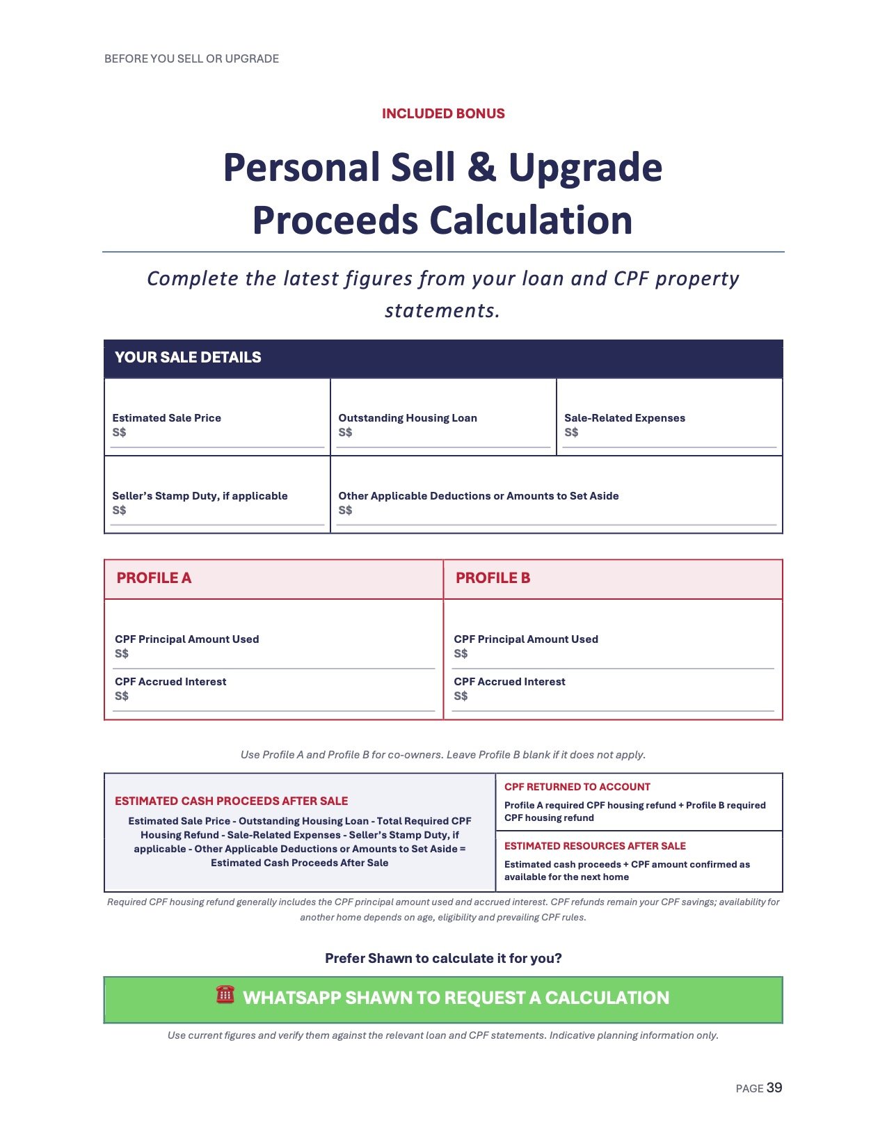 Personal Sell and Upgrade Proceeds Calculation page preview