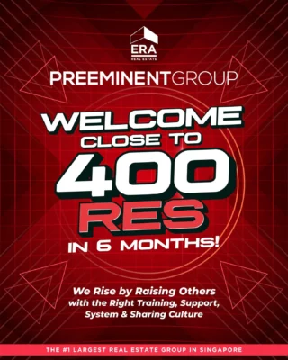 4️⃣0️⃣0️⃣ new and experience RES joined ERA Preeminent Group in the last 6 months — and it’s no coincidence.

They chose us for our proven systems, genuine support and a winning culture where every teammate is empowered to rise to the top.

Here, you’re not just building a career — you’re unlocking your #LimitlessPotential and making an impact that lasts.

💥 If you’re ready to grow, lead and thrive — it’s time to join us.

#PG5000
#PreeminentGroup
#TheLargestRealEstateGroupInSingapore
#OneERA
#WeAreERA
#ERAEmpowerPeopleTransformLives
#SGLargestInternationalSGXListedRealEstateAgency